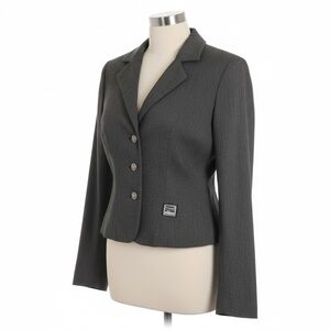 Versace Jeans Couture Gray Herringbone Cropped Blazer Medusa Buttons Size S
